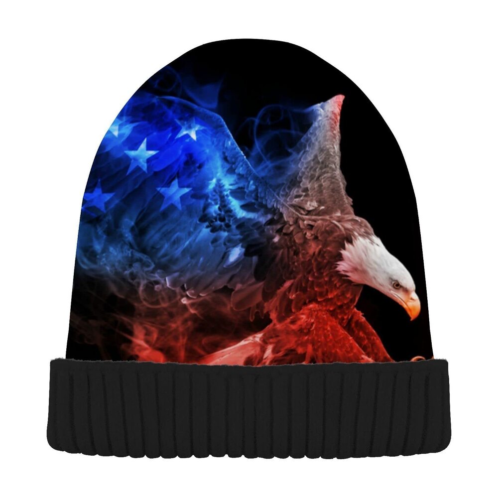 3745 Bald Eagle USA American Flag Animal Beanie Winter Hat Reversible Skull